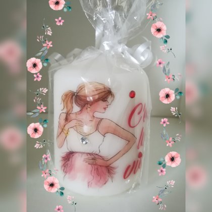 candela con frase e disegno