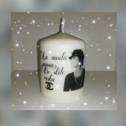 candela con foto e frase